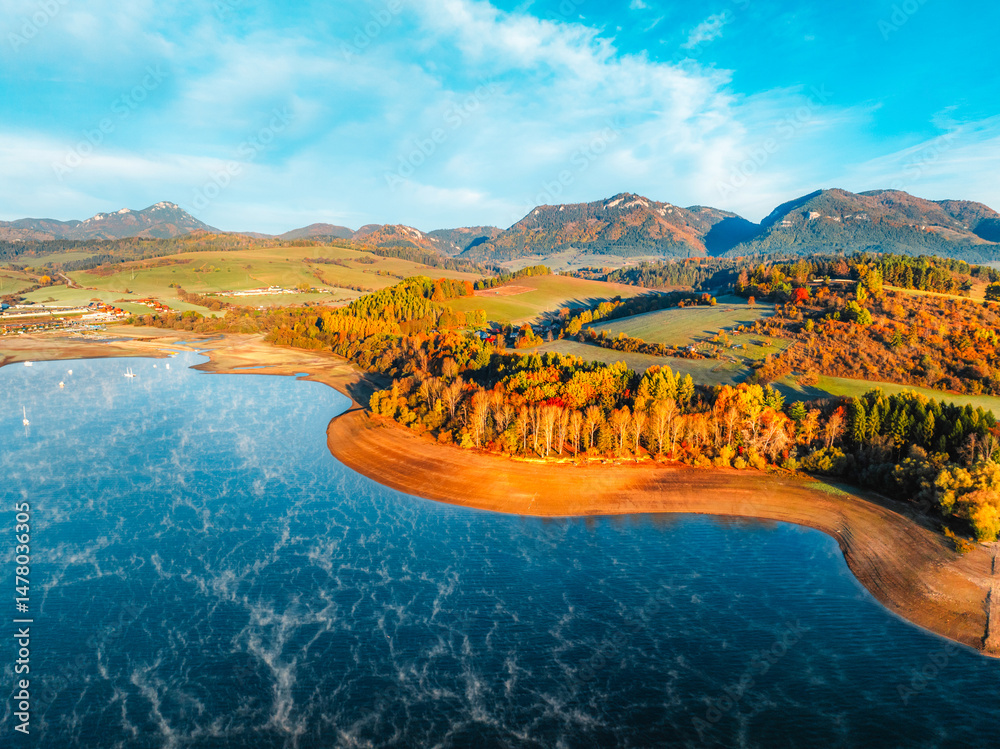 Liptov region with Tatras mountains around. Liptovska mara dam landspace.