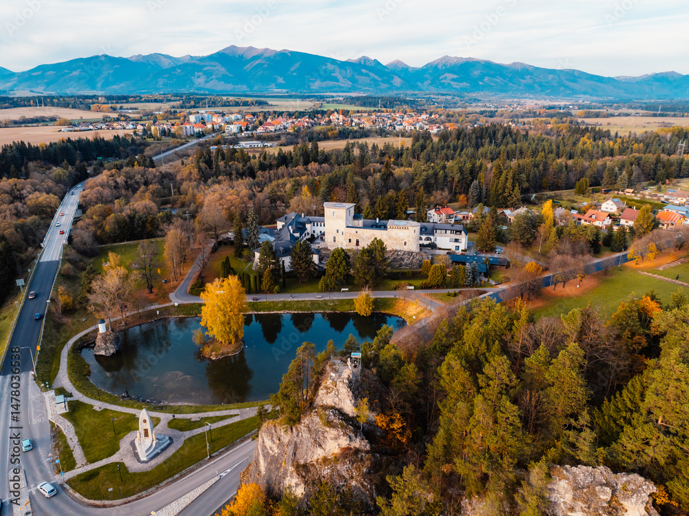 Sunset over Liptov region with and High Tatras mountains around. Liptovsky Mikulas landspace, slovakia.