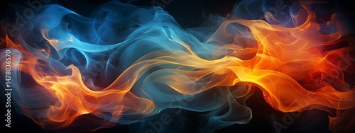 Fiery orange and blue flame swirls with dynamic fluid movement abstract background, Perfect for energy themes and transformative concepts