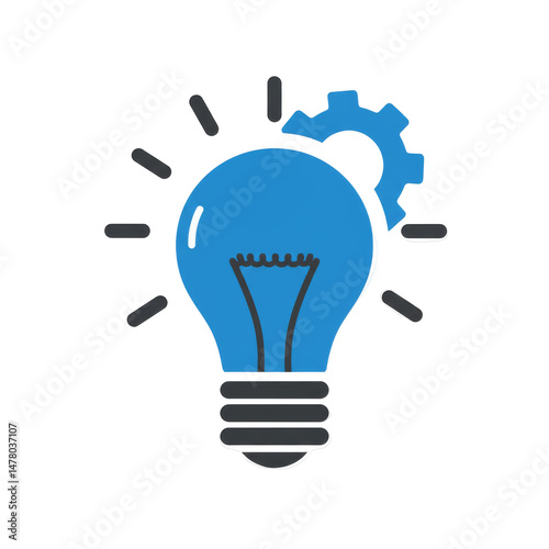 Idea lightbulb icon. Inspiration creativity lamp vector icon, Innovation icon set with lightbulb and gear sign., Gear bulb line icon. Light, design, solution. New idea concept. Vector illustration PNG