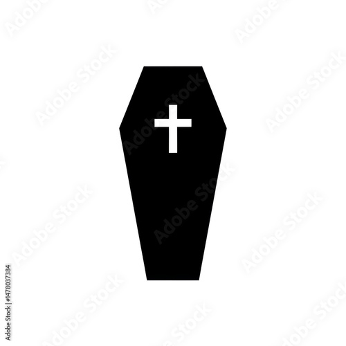 Simple Coffin Black Isolated Icon. with Cristian Cross isolated on transparent background, Coffin Icon PNG 