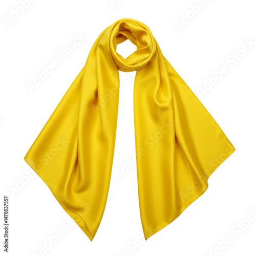 Yellow silk scarf isolated on transparent background, Fabric Scarf PNG 
