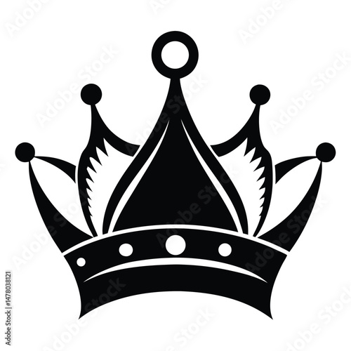 Elegant Black Crown Vector Icon with Circular Details, Royalty Symbol Isolated