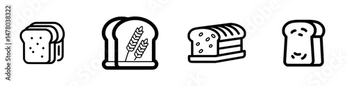 Collection of vector illustration icons depicting different types of bread in a minimalistic style suitable for various design applications