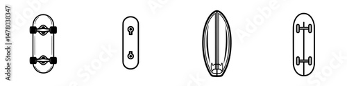 Vector illustration of skateboard and surfboard icons for sports and recreation activities