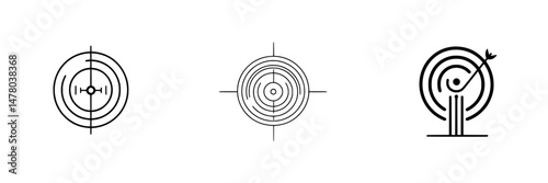 Vector illustration of three distinct target icons representing focus, precision, and achievement in a minimalist design style