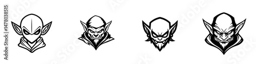 Vector illustration of four unique fantasy character icons depicting diverse alien and goblin designs