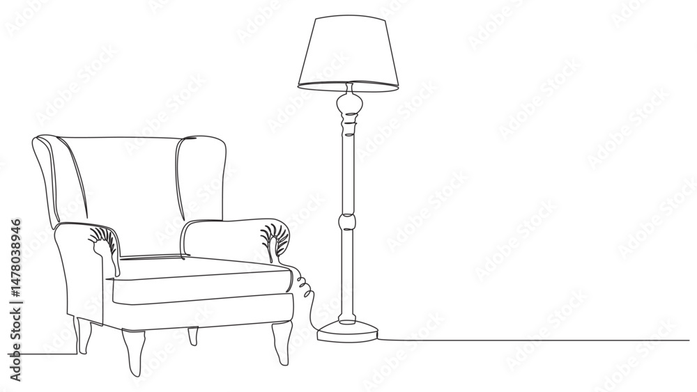 Monochrome sketch unveiling a classic armchair and floor lamp ensemble