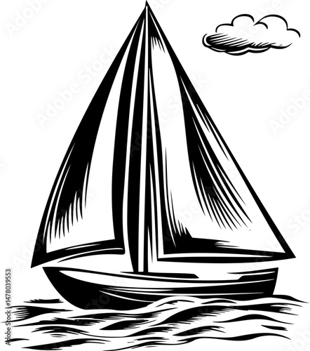 Sailboat Gliding Across Calm Waters Under a Cloudy Sky