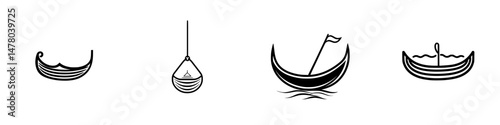 Vector illustration of various boat designs featuring traditional shapes and styles set against a minimalistic backdrop