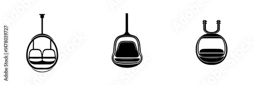 Vector illustration icons depicting different styles of cable car designs for transportation and tourism purposes