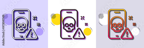 Cyber attack line icon. Halftone dotted pattern. Gradient icon with grain shadow. Ransomware threat sign. Phone hacking symbol. Line cyber attack icon. Various designs. Vector