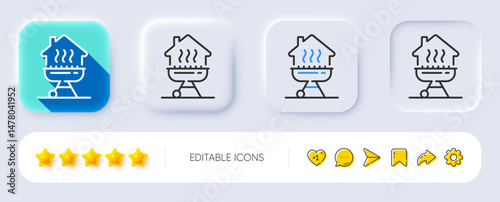 Home grill line icon. Neumorphic, Flat shadow, 3d buttons. Barbecue cooker for cooking food sign. Meat brazier symbol. Line home grill icon. Social media icons. Vector