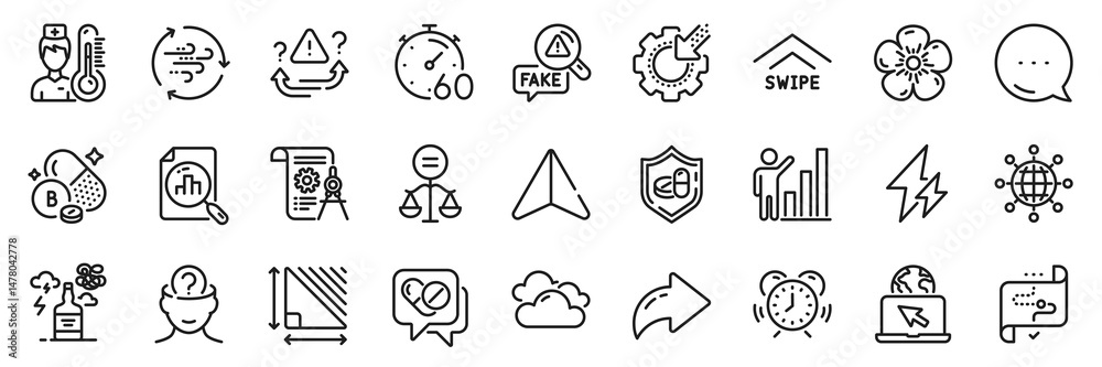 Medical drugs, Timer and Thermometer line icons pack. Share, Message, Paper plane icons. Wind energy, Divider document, Seo gear web icon. Boron mineral, Electricity, Time management pictogram. Vector