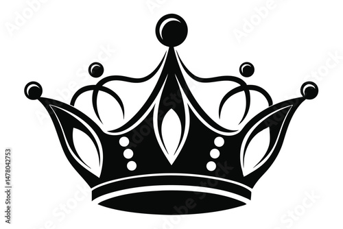 Majestic Black Crown Illustration with Ornate Details and Regal Symbolism Design Element