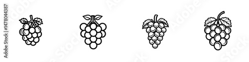 Vector illustration icons of different grape clusters for use in various design projects or food-related themes