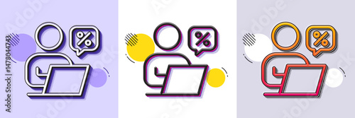 Online discounts line icon. Halftone dotted pattern. Gradient icon with grain shadow. Sale offer sign. Promotion price symbol. Line online discounts icon. Various designs. Vector