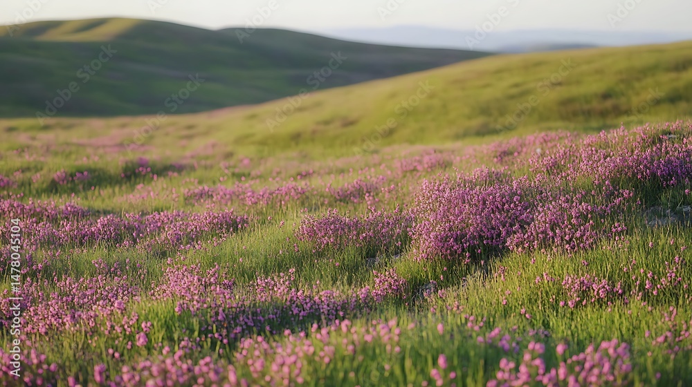 Naklejka premium wild heather blooming across rolling hills