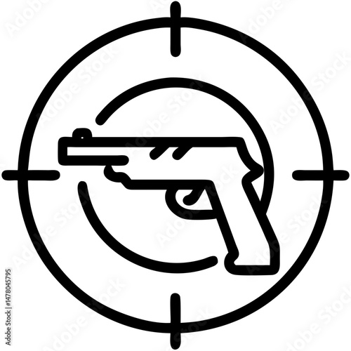 Handgun inside target scope outline in minimalist style  