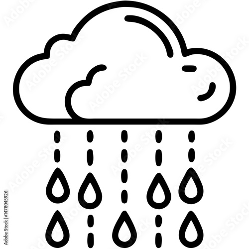 Simple line drawing of cloud with rain falling below it  