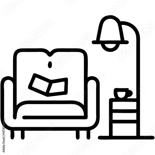 Minimalist armchair with open book and lamp in cozy reading nook  