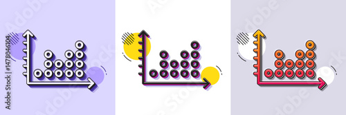 Dot plot graph line icon. Halftone dotted pattern. Gradient icon with grain shadow. Presentation chart sign. Market analytics symbol. Line dot plot icon. Various designs. Vector