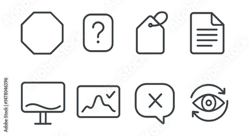 Line style icons of mindful scrolling: stop sign icon, “still here?” badge, scroll on purpose tag, five posts only file, end of feed board, check energy chart, quit with ease bubble, scroll-aware