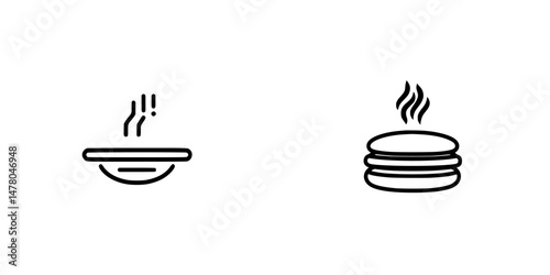 Vector illustration of steaming bowl and stacked pancakes showcasing delicious food options for breakfast or brunch