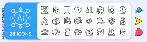 Teamwork, Augmented reality and Checklist line icons. Interest rate, AI generate, Inflation icons. Pack of Chef, Brain working, Cyber attack icon. Group, Like, Security agency pictogram. Vector