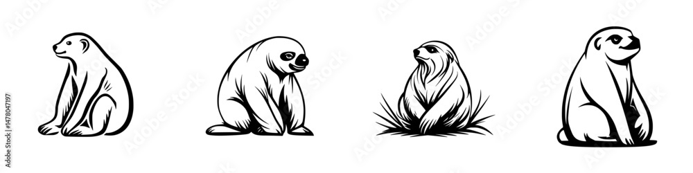 Obraz premium Vector illustration of four sloths in various poses created for educational and design purposes
