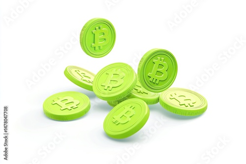 Lime green Bitcoin coins falling