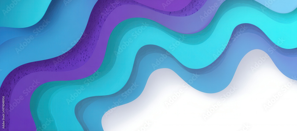Vibrant paper-cut background showcases wavy shapes in blue, purple, and turquoise hues for a modern artistic touch Vibrant paper-cut background showcases wavy shapes in blue, purple, and turquoise hues for a modern artistic touch