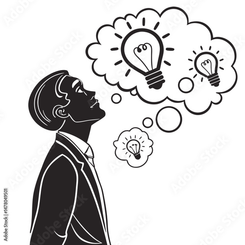 Businessman Dreaming with Lightbulb Ideas for Creativity and Innovation Success Concept