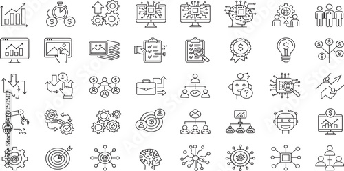 Business Automation Line Editable Icons set. Vector illustration in modern thin line style of technology related icons: optimization, robotic integration, business model, and more.