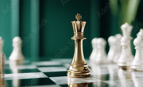 Golden King Piece Stands out on Chessboard During a Strategic Game of Chess