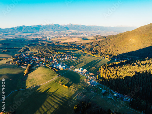 Obraz na płótnie Sunset over Liptov region with and High Tatras mountains around. Liptovsky Mikulas landspace, slovakia. w salonie