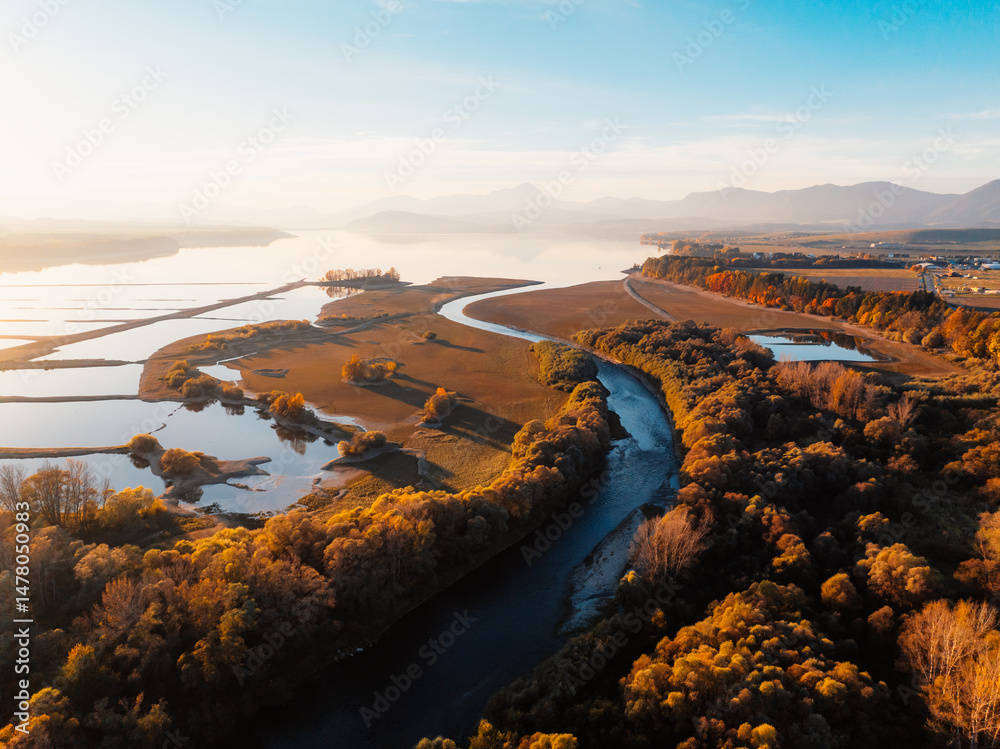 Liptov region with Tatras mountains around. Liptovska mara dam landspace, slovakia.