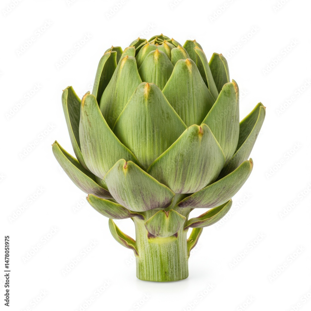 Fototapeta premium Single artichoke close up shot isolated on white background