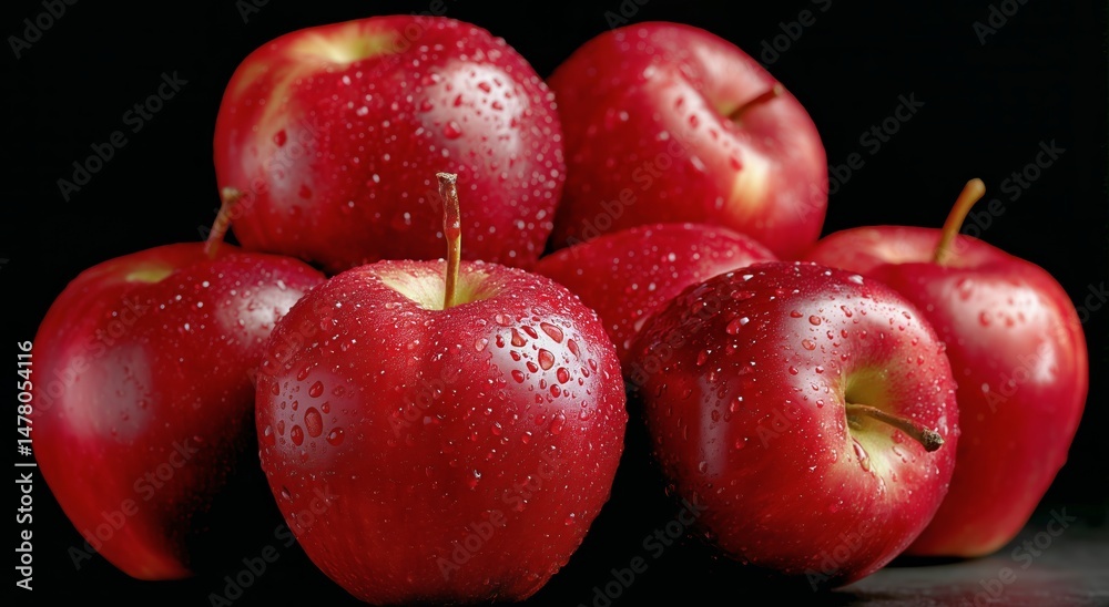 Fresh Red Apples Stacked With Droplets on Black Background for Vibrant Display