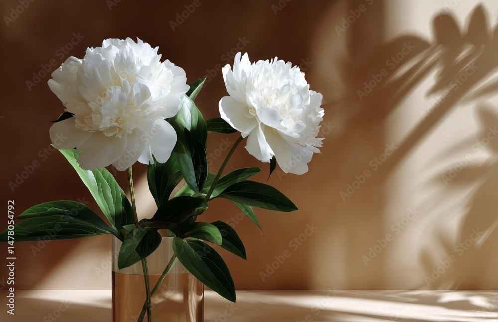 White Peonies in a Vase Casting Soft Shadows in Warm Indoor Light