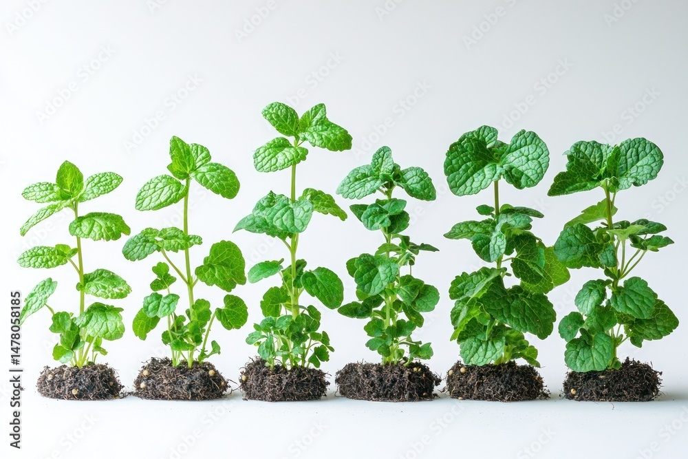 Naklejka premium Fresh mint plants growing in soil