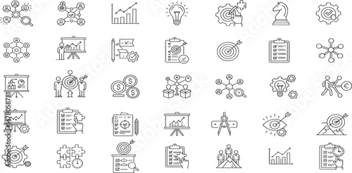 Strategy Line Editable Icons set. Vector illustration in modern thin line style of business related icons: tactics, vision, target, and more. 