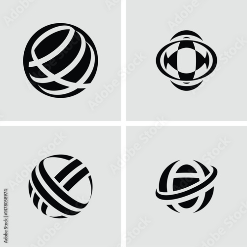Abstract geometric logo designs collection featuring spherical shapes for modern branding icons