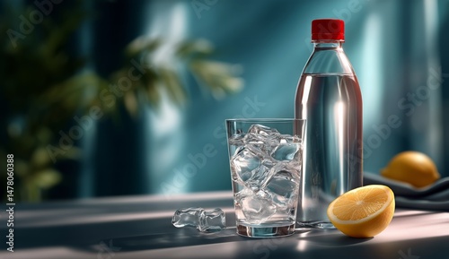 Refreshing Drink Setup With Lemon and Ice at a Casual Outdoor Table