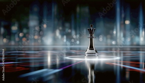 Strategic Chess Piece Standing on a Digital Board Reflecting Modern Gaming Tr...