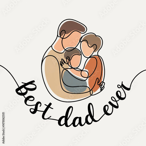 Fathers Day. Abstract family, dad and children. Vector illustration isolated on white background. continuous single line art hand drawing sketch.