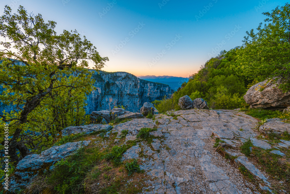 Vikos Gorge from the Oxya Viewpoint in the national park in Vikos-Aoos in zagori, northern Greece. Nature landscape