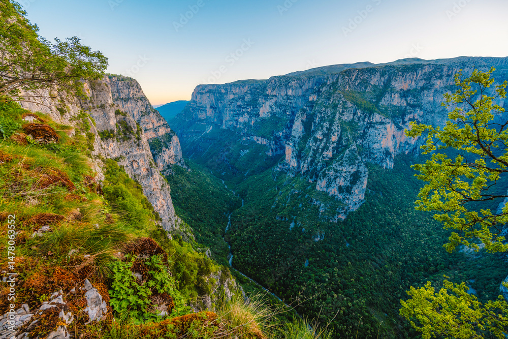 Vikos Gorge from the Oxya Viewpoint in the national park in Vikos-Aoos in zagori, northern Greece. Nature landscape