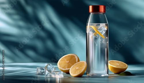 Refreshing Water With Lemon and Ice in a Bright Setting