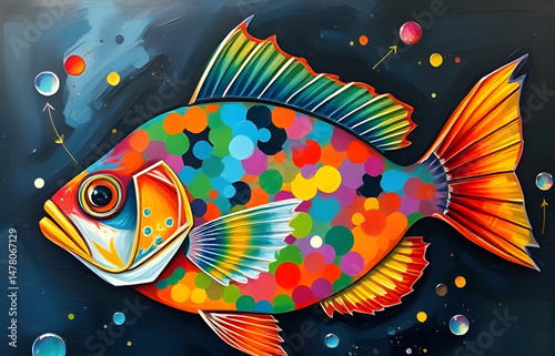abstract fish oil paint, vector fish oil paint, fish painting,  fish art, fish design